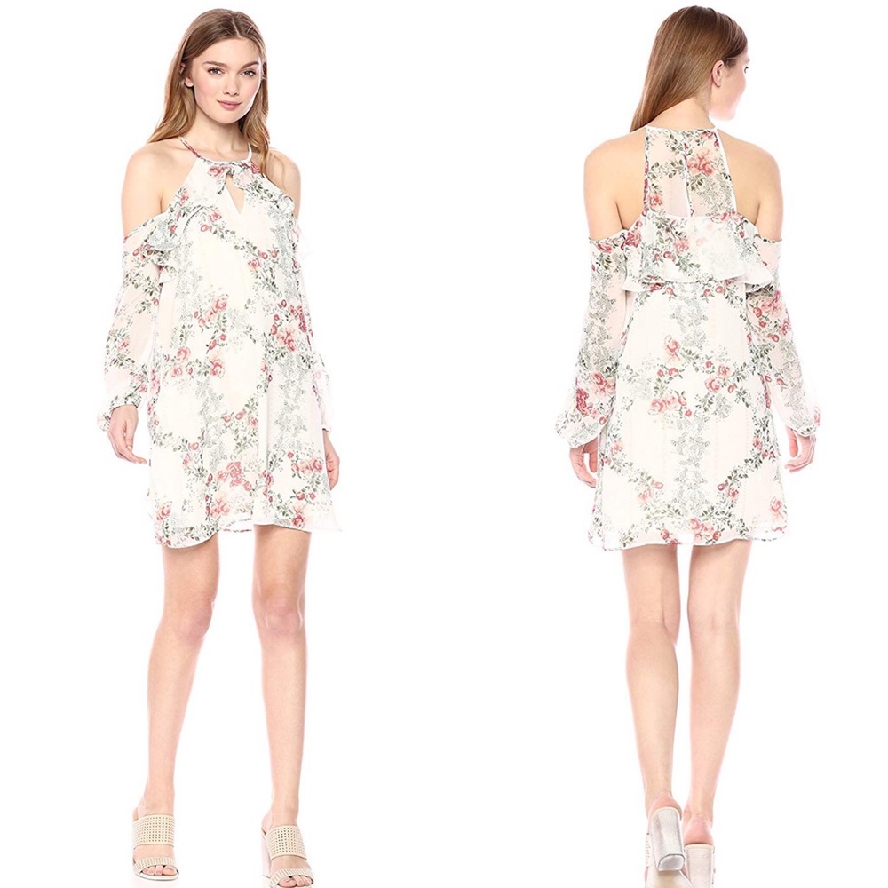 BCBG Whisper White/Multi Ruffle Dress